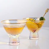 Lysenn iridescent stemless martini glasses with hammered texture for elegant hosting.