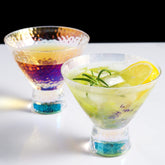 Lysenn iridescent stemless martini glasses set of 2 with hammered finish for elegant entertaining.