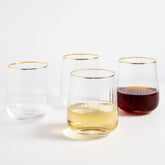 Lysenn stemless wine glasses with vertical stripes and gold rim for elegant entertaining.