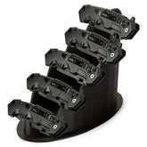 LyunZiS knife display stand front view showing an organized pocket knife collection.