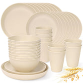 Lzerking wheat straw dinnerware with 8 dinner plates, durable and lightweight for daily meals.