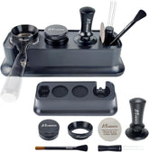 M MEWCO espresso tamper station for precise tamping and tidy counter.