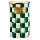 MacKenzie-Childs emerald-check enamel utensil holder adds stylish countertop organization.