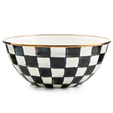 MacKenzie-Childs enamel Everyday Bowl front view with courtly checks for stylish entertaining.