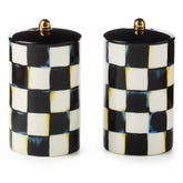 Mackenzie-Childs salt shaker in Courtly Check for stylish farmhouse dining.