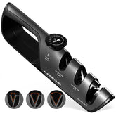 MAD SHARK knife sharpener with angle dial demonstrates six precise sharpening angles for versatile edge control.