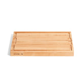 Made In butcher block maple edge-grain top view for sturdy cutting and serving.