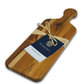 Madeira teak edge-grain bread board for table-side bread and cheese serving.