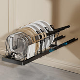 Magheo under-cabinet organizer with extended depth stores pots and lids efficiently.