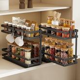 Magheo pull-out spice rack 2-tier glides smoothly for easy access.
