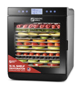 Magic Mill Premium Dehydrator front view with 15 XL trays for even drying of jerky and fruit.