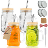 Magicsky Mason jar cups with handles show a patterned design for stylish entertaining.