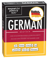 Magnetic Poetry German Kit tiles on the fridge for creative language play