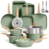 MAISON ARTS 17-piece green cookware set ready for versatile home cooking tasks