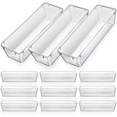 Maitys 12-pcs vanity drawer organizer, clear, keeps cosmetics neatly accessible and visible.