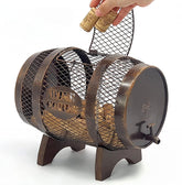 Makuvine rustic barrel cork holder on wooden stand adds warm charm to your home bar.