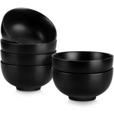 MALACASA 26oz black porcelain bowl set of 6 on a dining table
