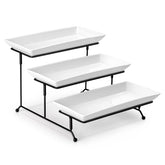 MALACASA 3-tier porcelain serving tray assembly for adjustable dessert displays.