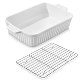 MALACASA baking dish with rack in white ceramic for even roasting.