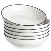 MALACASA pasta bowls in ivory white with black rim for elegant family meals