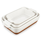 MALACASA TARA ceramic casserole set in khaki and white for versatile meals.