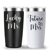 Mamihlap Lucky Mr Future Mrs travel mug front view for daily couple hydration.