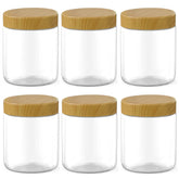 MANSHU 6-pack 8 oz clear jars with lids for pantry organization and easy content visibility.