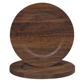 MAONAME round charger plates in brown faux wood texture protect tables during gatherings.