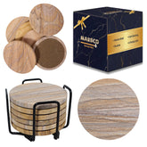 Marbco rainbow sandstone round coasters absorb spills and protect surfaces.