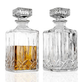 Marbelous glass whiskey decanter two-pack on bar display enhances elegance