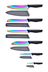 Marco Almond KYA36 12-piece knife set with rainbow finish and sheath for safe storage