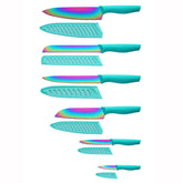 Marco Almond KYA37 rainbow knives in a box with covers for safe storage.