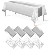 MASHAN 8Pack tablecloth closeup with white-silver dots for festive events.