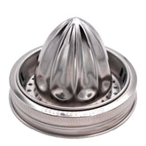 Mason Jar Lifestyle stainless steel juicer lid fits wide-mouth jars for easy citrus extraction.