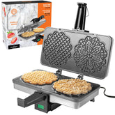 MasterChef Pizzelle Maker bakes two cookies at once for quick entertaining.