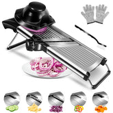 MASTERTOP adjustable mandoline thickness control for precise, uniform slices.