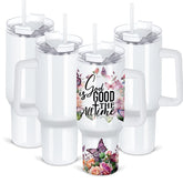 Maucircol 40oz sublimation tumbler with handle, front view, ideal for on-the-go hydration and vibrant designs.