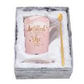 Maustic She Believed She Could So She Did mug in pink marble, a giftable statement piece.