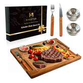 MAVOTER acacia steak board with knife for precise carving and presentation.
