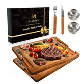 MAVOTER Acacia steak plates set2 overhead view for elegant at-home serving.