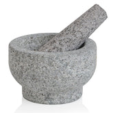 Maxam Grey mortar and pestle set, 5-inch diameter, stabilizes while grinding spices.