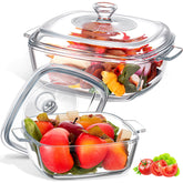 Maxcheck 0.8L glass casserole with lid, easy to grab from the oven.