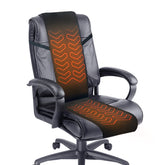 MAXCOM heated seat cushion front view showing compact warmth on chair