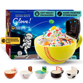 MAX'IS Creations softball mug with glove showing snack-toss play at breakfast