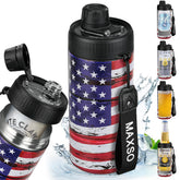 MAXSO sealed can cooler with fizz lid keeps drinks bubbly on the go.