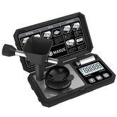 MAXUS digital milligram scale shows 50 g capacity with 0.001 g precision for powders.