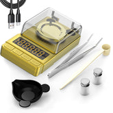 MAXUS Gold Milligram Scale shows 100g capacity with 0.001g precision.