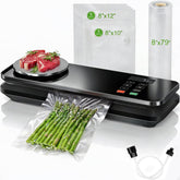 MAXVINI food vacuum sealer with built-in scale shows precise weight during sealing.