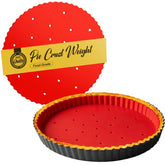 Maywe Tanso 9-inch pie weights resting on crust for a flat blind bake
