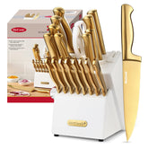 McCook golden titanium knife set in block, durable and stylish.